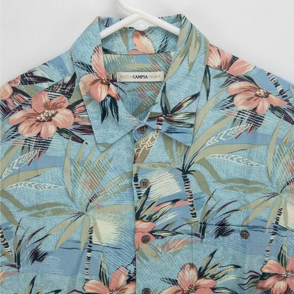 Vintage Campia Moda Hawaiian Shirt Men’s L Hibiscus Blue Aloha Travel Casual - Picture 2 of 10
